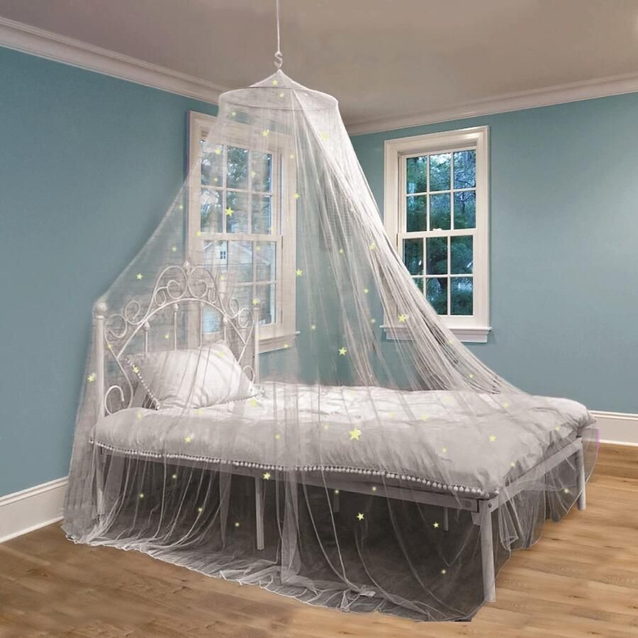 Klamboe met lichtgevende sterren voor prinsessenbed koepel klamboe om insecten te isoleren klamboe voor bed kinderkamerdecorateurs (Wit 60*250*1250cm)