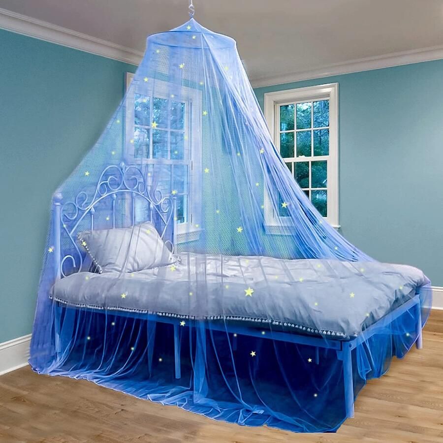 Klamboe met lichtgevende sterren voor prinsessenbed koepel klamboe om insecten te isoleren klamboe voor bed kinderkamerdecorateurs (Blauw 60*250*1250cm)
