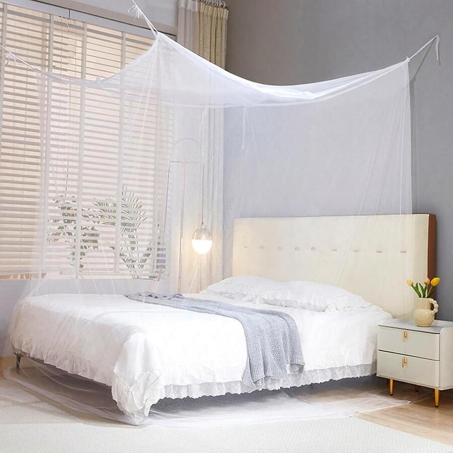 Klamboe 220 x 200 x 200 cm muggennet op reis kubusvorm wit tweepersoonsbed huis en buiten draagtas geen deur