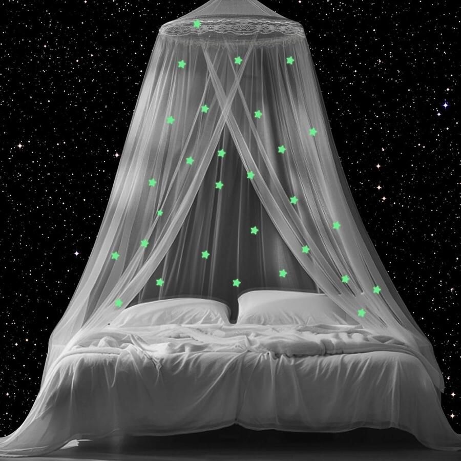 Klamboe tweepersoonsbed eenpersoonsbed muggennet opvouwbaar bedhemel insectenbescherming voor op reis thuis babybed met lichtgevende sterren bednet 0 6 m x 2 5 m x 10 5 m