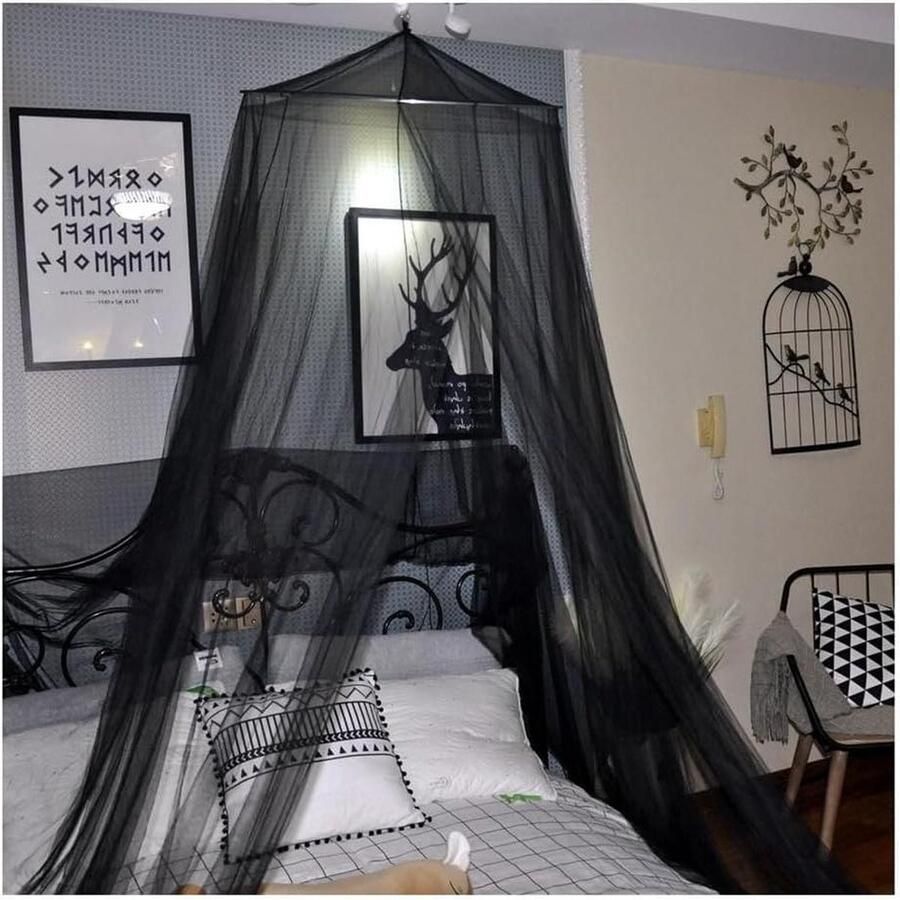 Klamboe Universele koepel muggennet prinses muggennet dome muggennet om op te hangen eenvoudige installatie reizen bed voor tweepersoonsbed eenpersoonsbed zwart