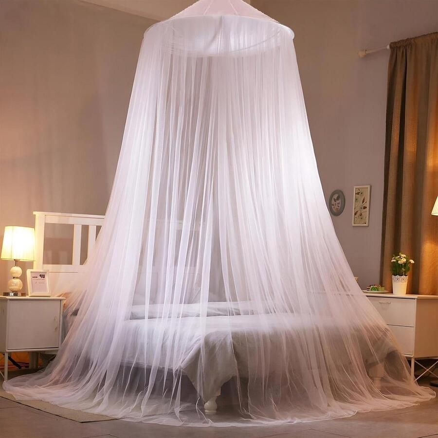 Klamboe tweepersoonsbed eenpersoonsbed muggennet polyester wit fijne mazen reizen thuis 60 x 250 x 900 cm