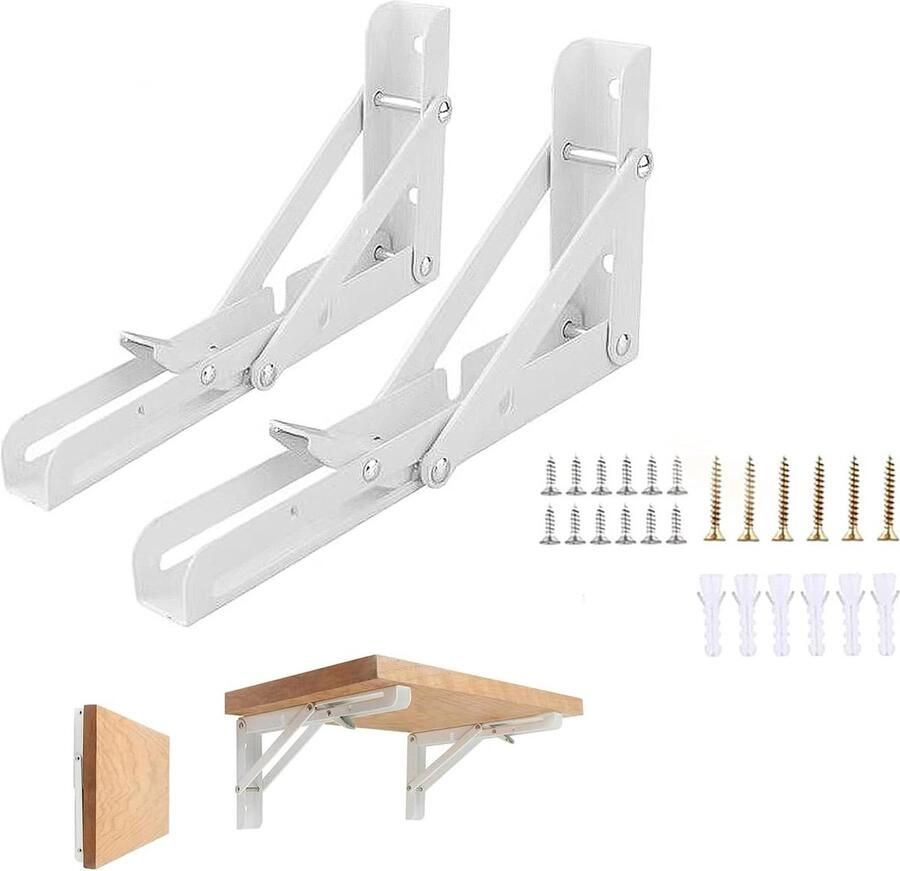 Klapconsole 200 mm Set van 2 klapconsoles Zware belasting Roestvrijstalen klaptafel Wandmontage Draagvermogen 50 kg Voor ruimtebesparende thuis Keuken kantoor Klaptafel wandmontage klaptafel wandmontage