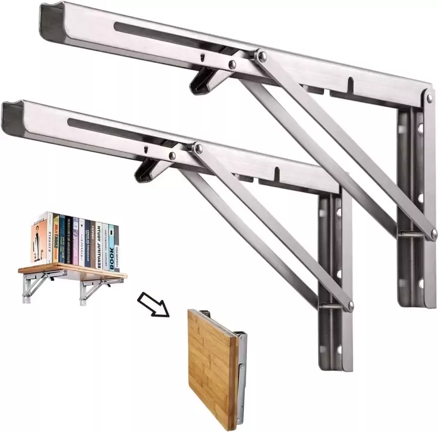 Klapconsole 250 mm zware belasting roestvrij staal klapconsole tafel klapconsole zwart klapscharnier klaphoek ruimtebesparend inklapbaar rek maximaal draagvermogen 81 kg 180 lb [2-pack]