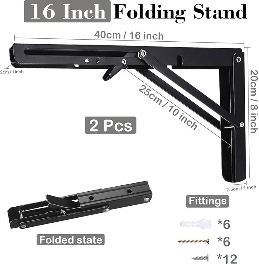 Klapconsole 400 mm Zwart Roestvrij staal Set van 2