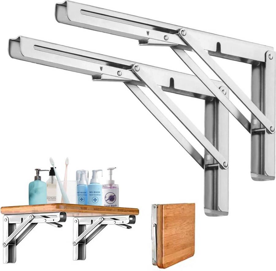Klapconsole zware belasting 500 mm 2 stuks roestvrij staal wandhouder tafel klapplankhouders boekenkast klemmen vouwdrager voor banken en planken ruimtebesparende doe-het-zelf houder