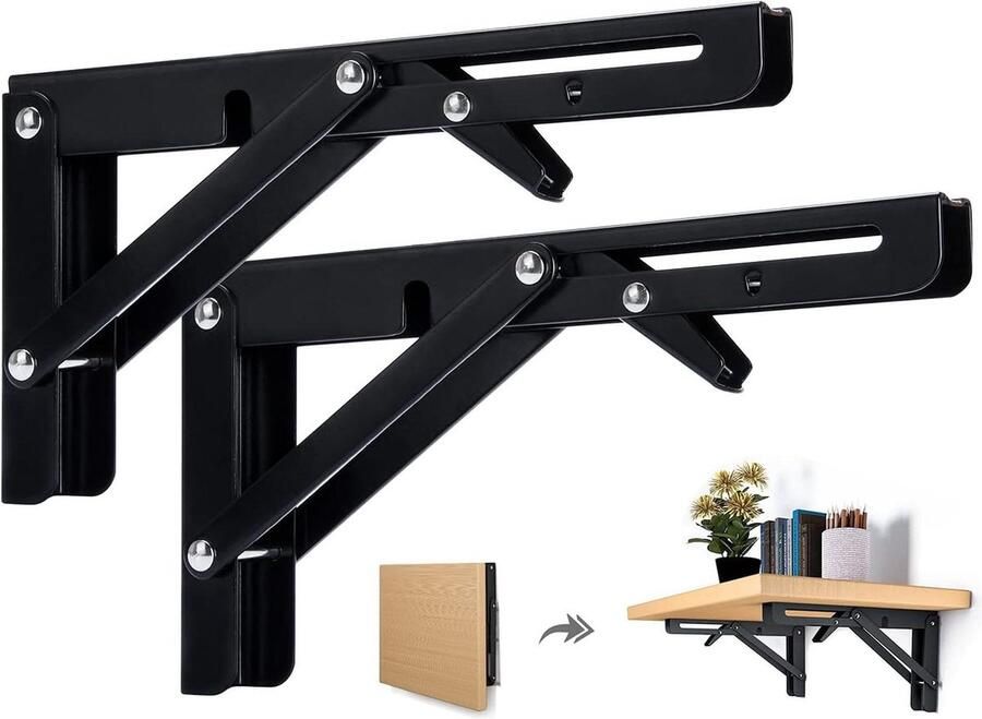 Klapconsole zware belasting 500 mm inklapbaar zwart ruimtebesparend draagkracht 90 kg tafelblad wandtafel