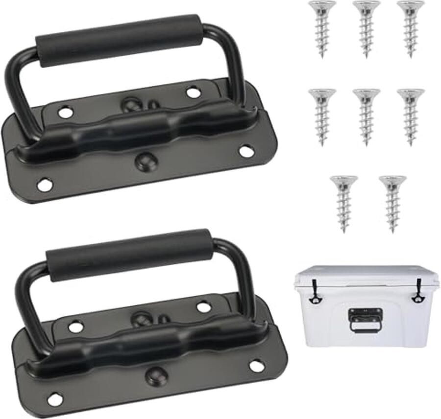 Klapgreep met geveerde functie voor kisten RVS handvat met rubberen greepafdekking 100 mm