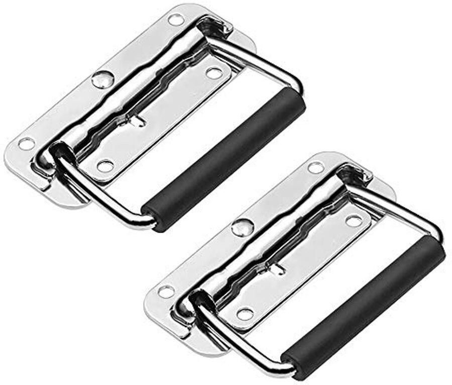 Klapgreep set Inklapbare handgrepen voor gereedschapsboxen en deuren Zilver 110 mm