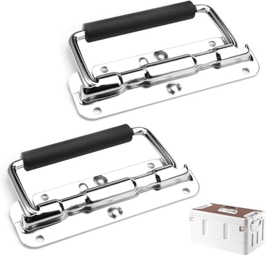 Klapgrepen 110 mm Geveerde Handgrepen voor Kisten Roestvrij Staal met Rubberen Greep