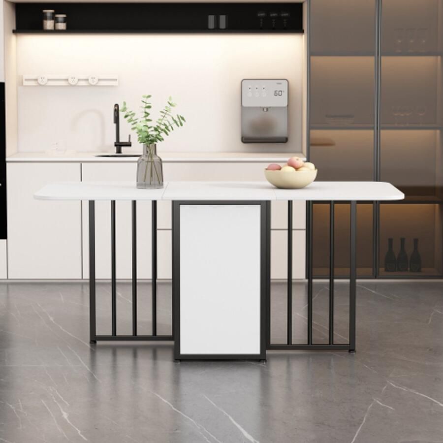 Steven klappbare eettafel multifunctionele uitrekbaar eettafel beweeglijke eettafel uitrekbaar eettafel met laden eettafel in 3 vormen (wit+zwart)