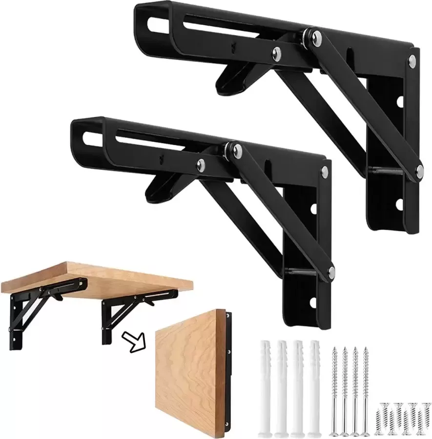 Klappkonsole Schwerlast 250mm 2 Stück Eisen Klappkonsole Tisch Schwarz Klappscharnier Klappwinkel Platzsparend Klappbares Regal Maximale Tragkraft 81kg 180lb
