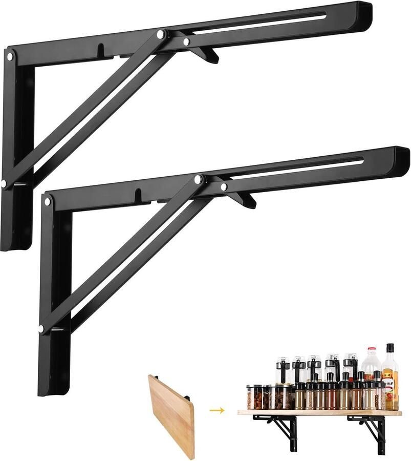 Klapplankhouders400 mm 2 stuks klapconsole zwart Plankbeugel Heavy Duty Drijvende Tafel Supporter Beugel Frame draagvermogen 70kg voor ruimtebesparend Haakse Wandmontage klaptafel