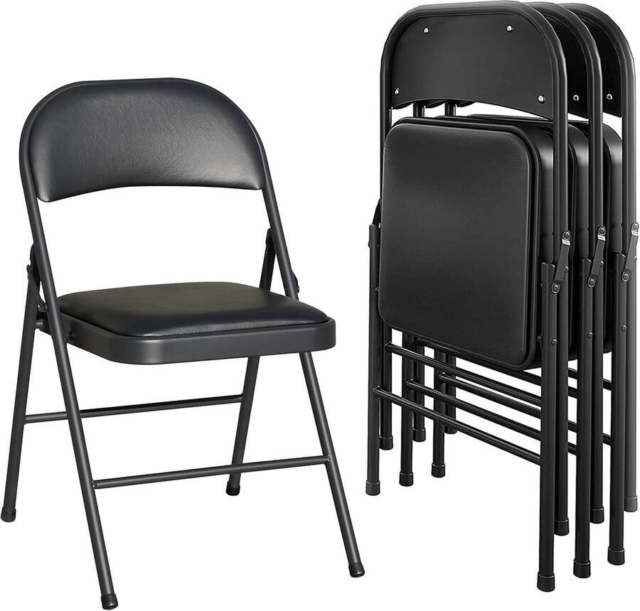 Klapstoel Vouwstoel Eettafelstoelen Set van 4 Opklapbare Stoelen Draagbare Makkelijk Opbergbare met Metalen Frame voor Binnen Buiten Kantoor Kamperen Vinyl 46 x 46 x 75 cm Zwart
