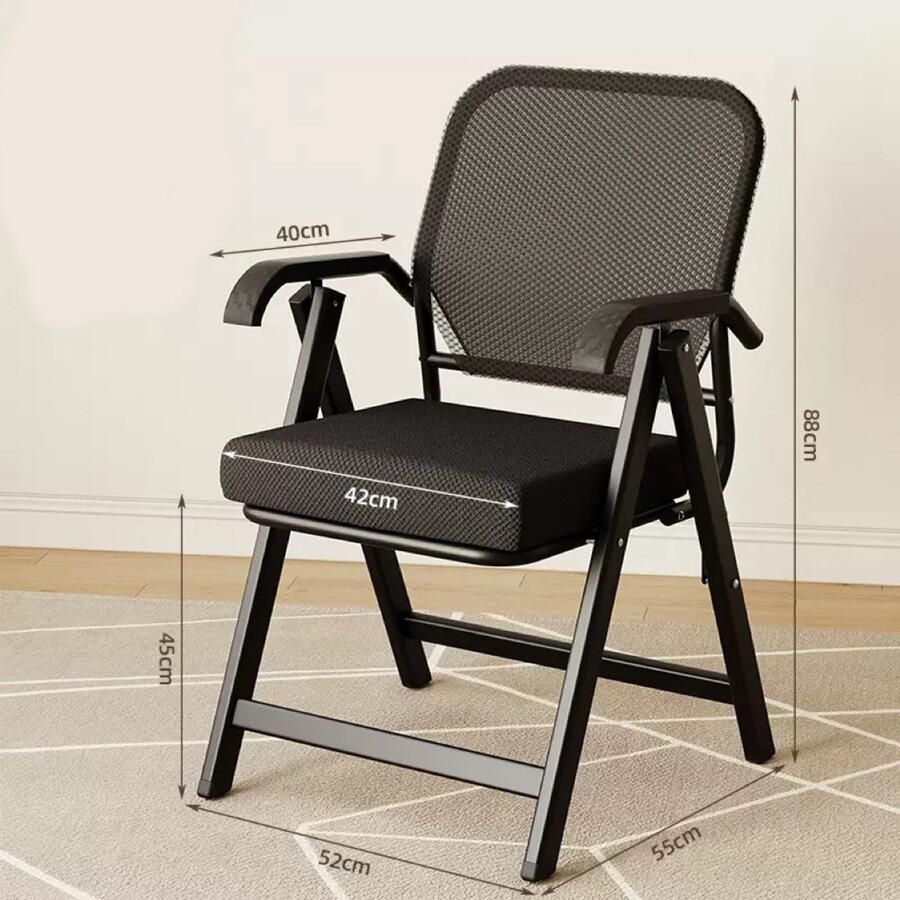 Klapstoel Vouwstoel met armleuning Opvouwbaar Stoel Metaal Waterbestendig Mesh Zwart stof Zithoogte 45 cm