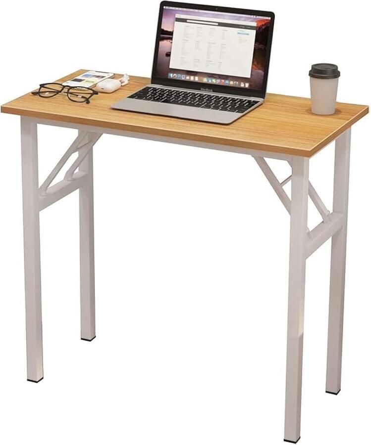Klaptafel bureau computertafel pc-tafel kleine klaptafel houten bureautafel voor kantoor woonkamer thuis kantoor 80 x 40 cm teak-wit