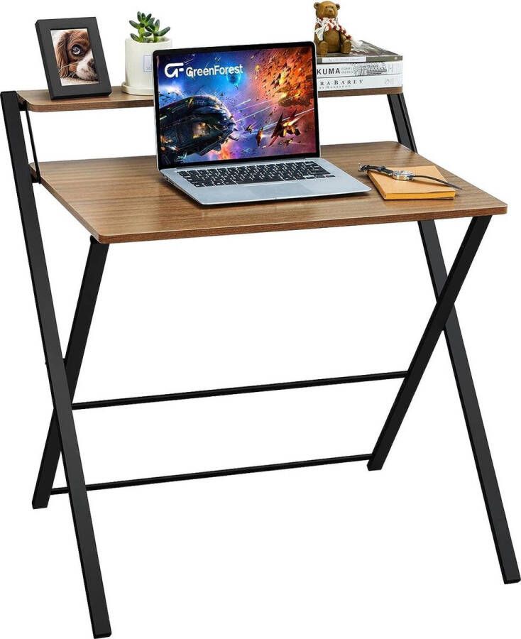 Bastix Klaptafel geen montage nodig 69 5 x 45 x 82 5 cm klein computerbureau met 2-laags rek laptop klaptafel voor kleine ruimtes espresso