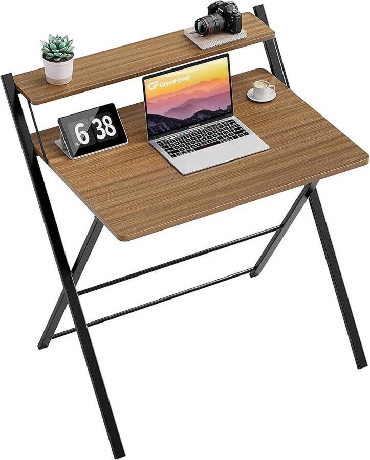 GreenForest Small Folding Computer Desk with Shelf No Assembly Required 75 x 52 cm Desk for Home Office Small Work Table Brown