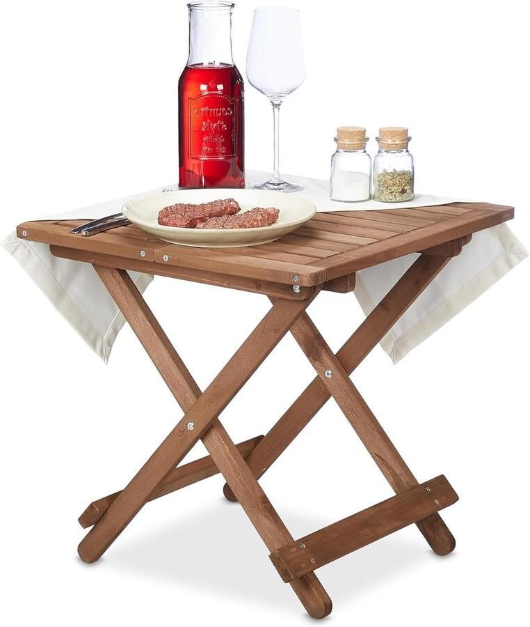 Klaptafel van hout voor woonkamer terras draagbaar bijzettafel HBT 50x50x50 cm bruin bijzettafel buiten