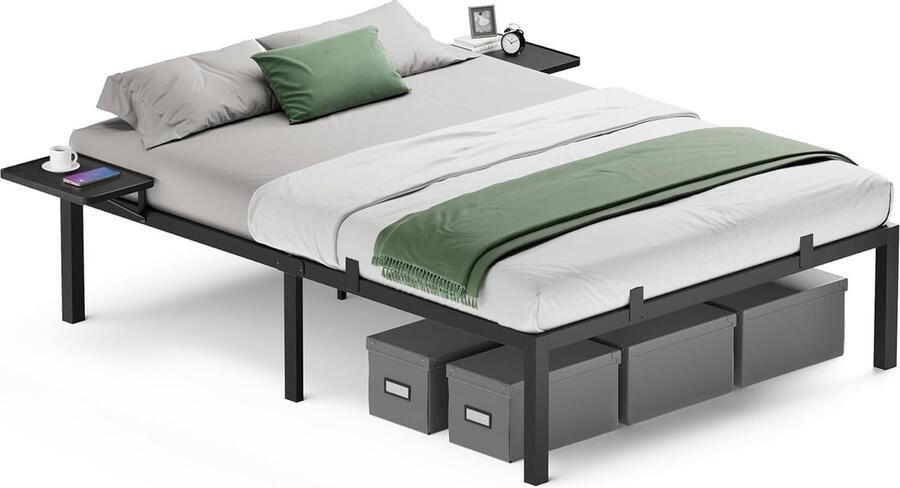 Rootz Living Rootz Klassiek zwart metalen bedframe Platformbed met poedercoating Zwaar uitgevoerd 190 cm x 140 cm x 41 3 cm