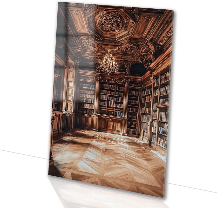 Klassieke bibliotheek met boekenplanken Bibliotheek glasschilderij Kunst boeken Klassiek Kunst op plexiglas Decoratie op glas acrylglas 80x120 cm