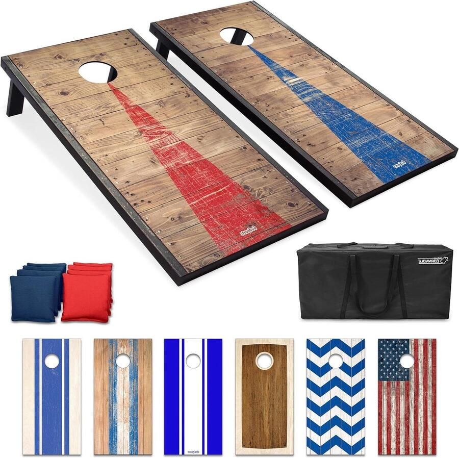 Klassieke Cornhole Set Inclusief 8 zitzakken reiskoffer en spelregels (stijl naar keuze)