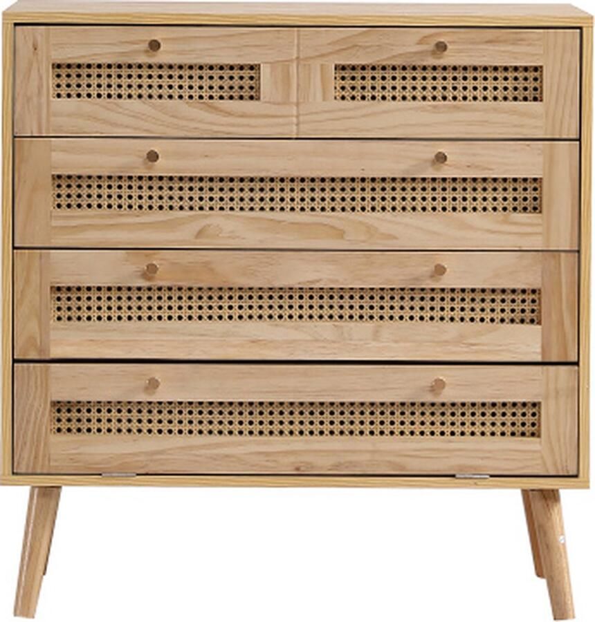 Zonder merk Gotagee Klassieke Dressoir kast Woonkamerkast Slaapkamerkast met 3 laden en rotan ladenpaneel met goudkleurige metalen handgreep en houten poten