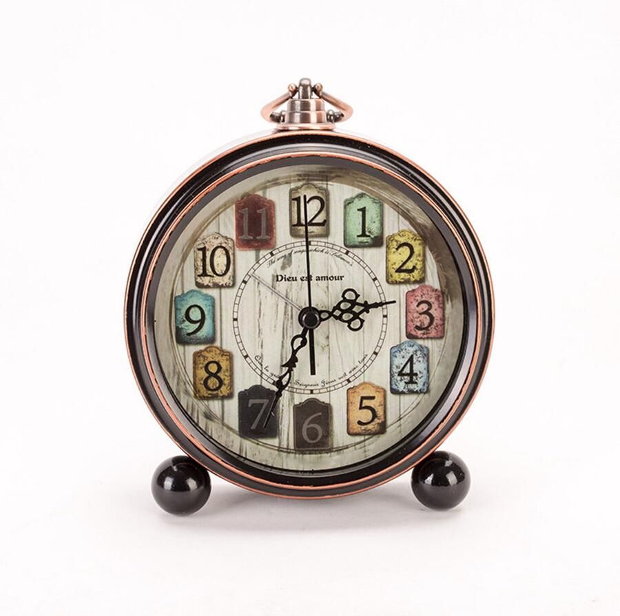 Klassieke retro wekker stille metalen vintage antieke tafel bureau plank kwartsklok op batterijen luide wekkers voor op het nachtkastje slaapkamer reizen (veelkleurig)