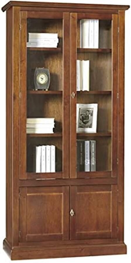 Klassieke vitrinekast met 2 deuren van populierenhout en glazen planken