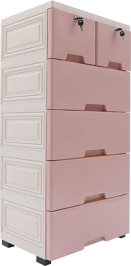 AS store Kleding kast Opbergkast Ladekast- Kleding organizer 6 laden 102 cm hoog Roze
