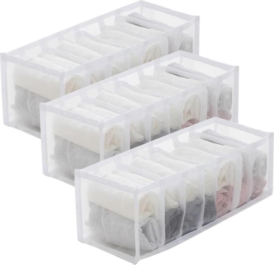 Kleding Lade Organisatoren 3 Stuks Ondergoed Organisator Opvouwbare Garderobe Kleding Organizer voor Sok Slipje Riemen Nekbanden en Zakdoeken 7 Roosters (Wit)