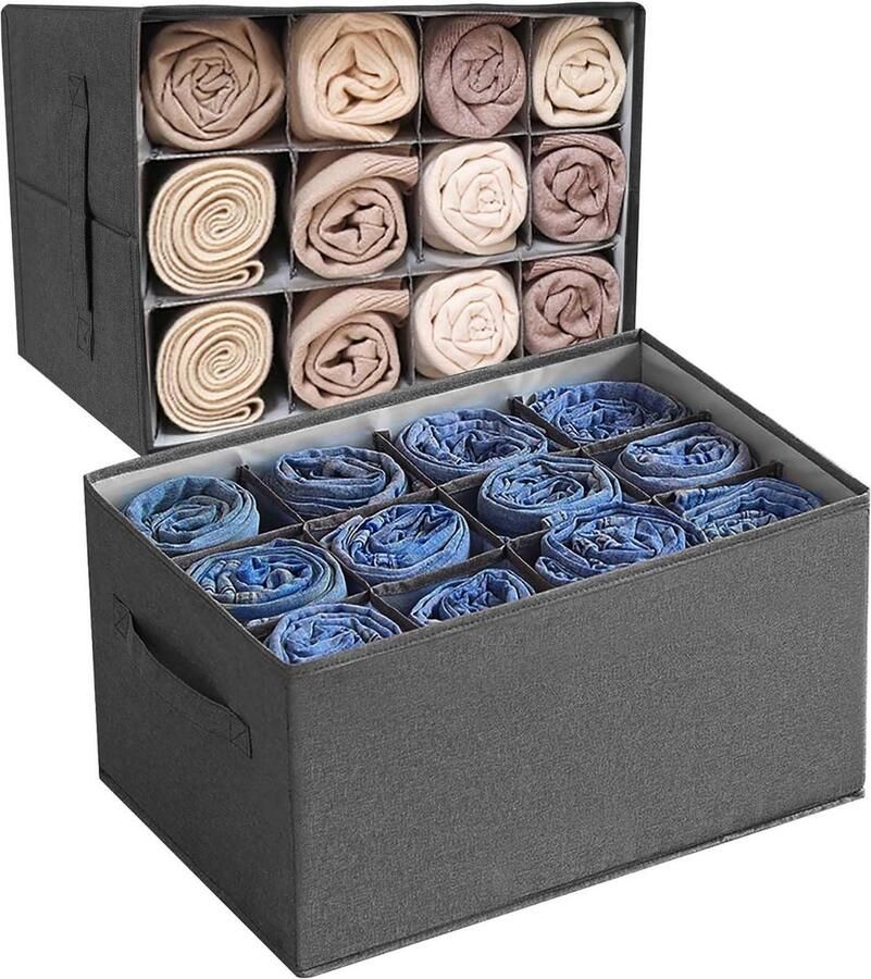 Opvouwbare Garderobe Organizer Kleding Opbergdozen 12 Cellen Stapelbare Kast Plank Ladeverdelers voor Broek Jeans T-shirt Handdoeken Trui (2 Pack)