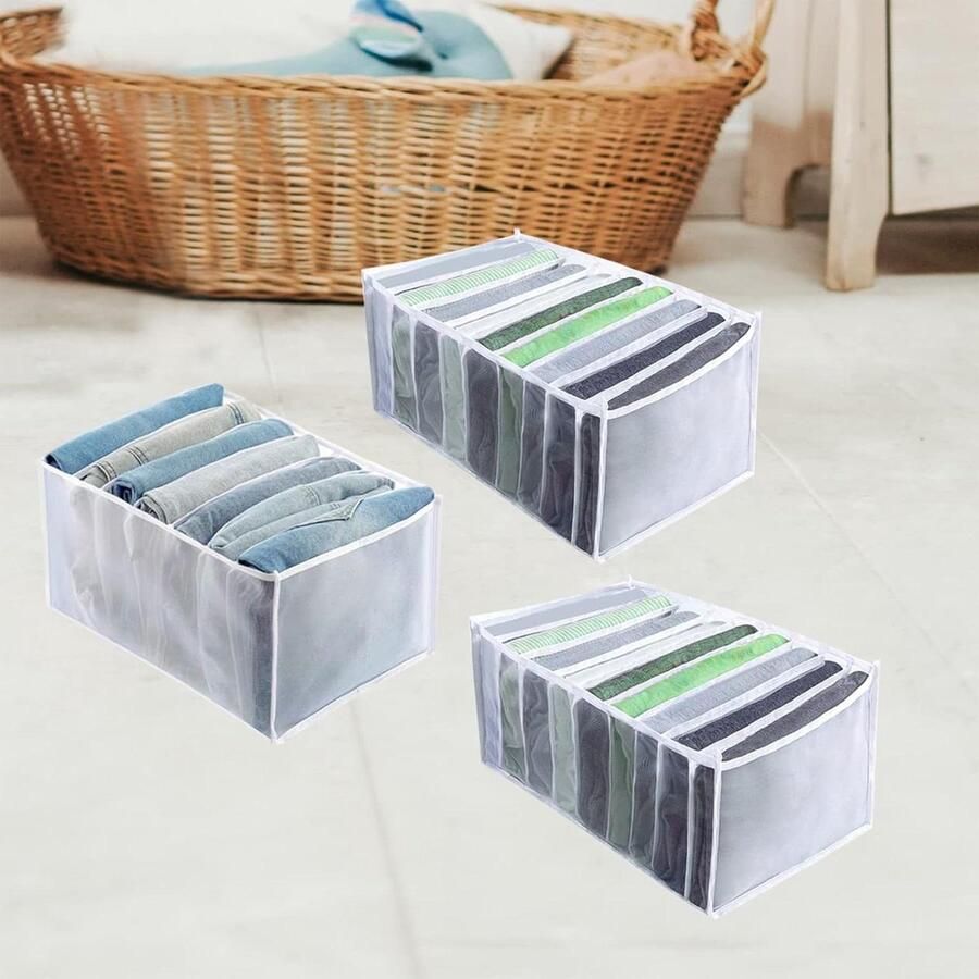 Allecto Plus Kledingkast Organizer met Verdelers voor Kledingopslag 9 Rasters & 7 Rasters Opvouwbare Lade Verdelers voor Kleding Groot Formaat Geschikt voor T-shirt Jeans en Legging Afmetingen 36*20*25cm