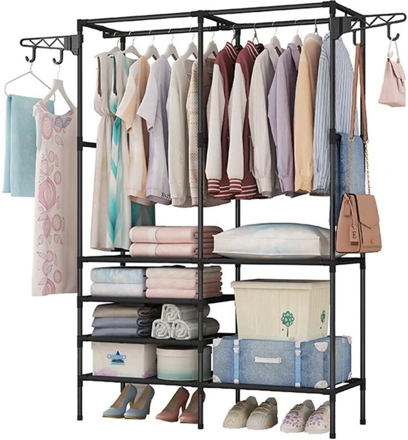 Kleding rek slaapkamer Kleding rek vast Kledingrek met schoenenrek Opbergrek voor kleding Garderoberek slaapkamer Kledingrek met haken Kledingrek Garderoberek staand