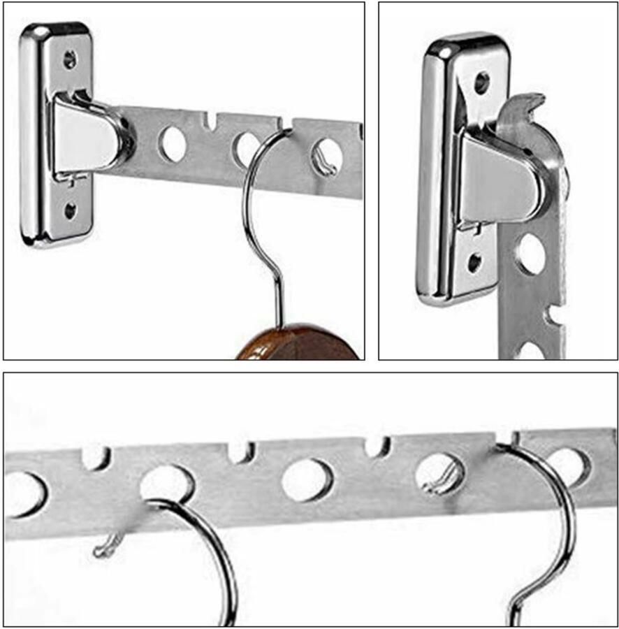 Kledinghaak inklapbaar 36 cm voor 20 hangers Kledinghangerhaak voor aan de muur Chroom