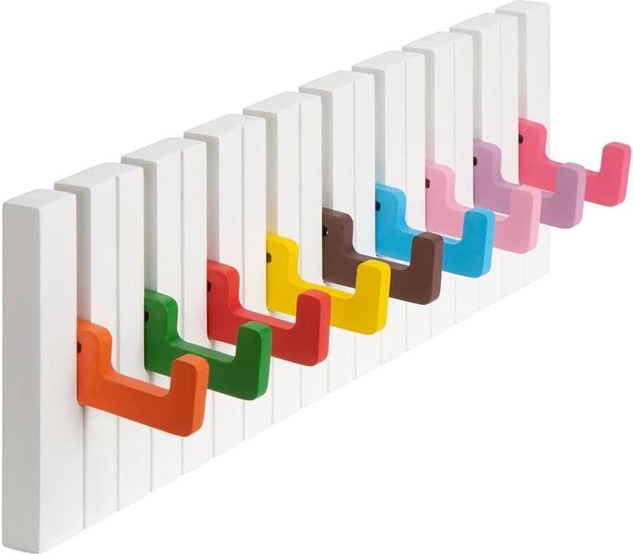Kledinghaak piano design kledingkast kinderen wandgarderobe kinderen opvouwbaar wm1885 kledingkast strip haakstang 9 haken om uit te vouwen Kindergarderobe houten pianokleurige garderobehaken kinderen