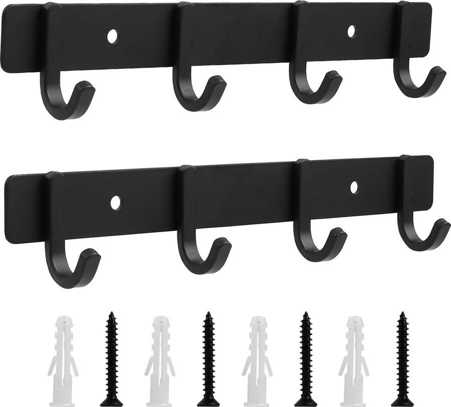 Kledinghaken 2 stuks haaklijst garderobehaken met 4 haken wandgarderobe multifunctionele haken zwart voor garderobe slaapkamer kast badkamer keuken