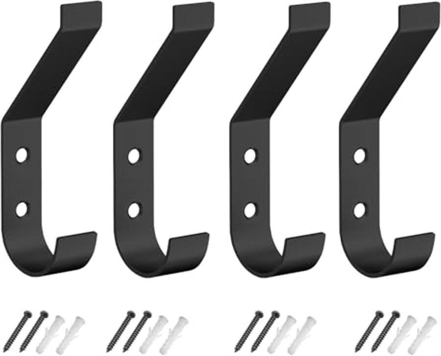 Kledinghaken (4 stuks) kapstokhaken metalen handdoekhaken kledinghaken voor jas tas jas hoed voor woonkamer badkamer etc wordt geleverd met doe-het-zelfschroeven zwart