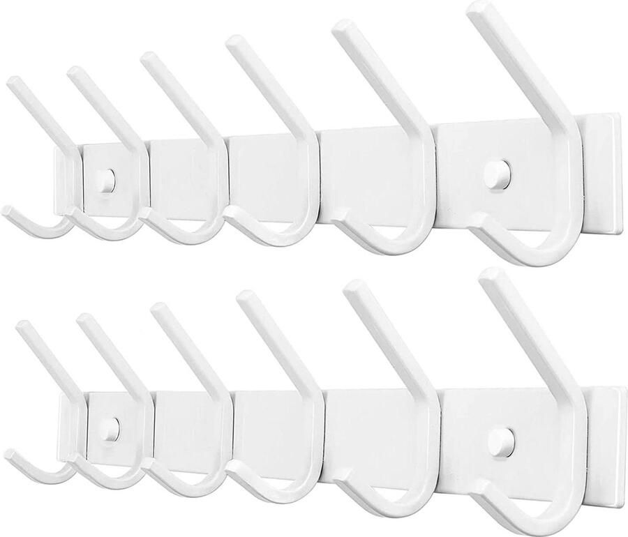 Kledinghaken aan de muur garderobehaken roestvrij staal haaklijst kapstok voor garderobe badkamer keuken wit (6 haken 2 stuks)
