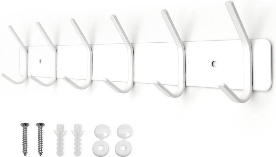 Kapstok Hangend Metaal Roestvrij Staal Wandkapstok Slaapkamer Badkamer Garderobehaken Jashouder Wit 6 Haken