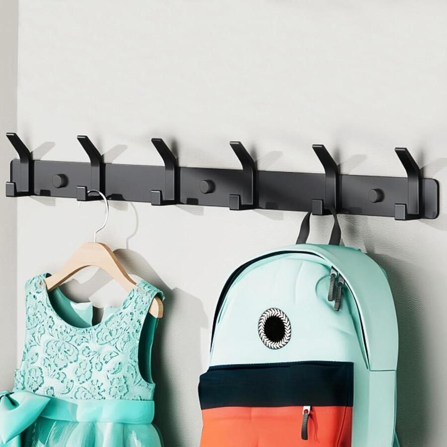 Kledinghaken aan de Muur Moderne Kapstokken Muur Gemonteerde Handdoek Rekhaak Wandkapstokken Garderobehaken Metaal Haaklijst Kaphaken voor Garderobe Slaapkamer Badkamer 6 Haken Zwart nodig Kapstok