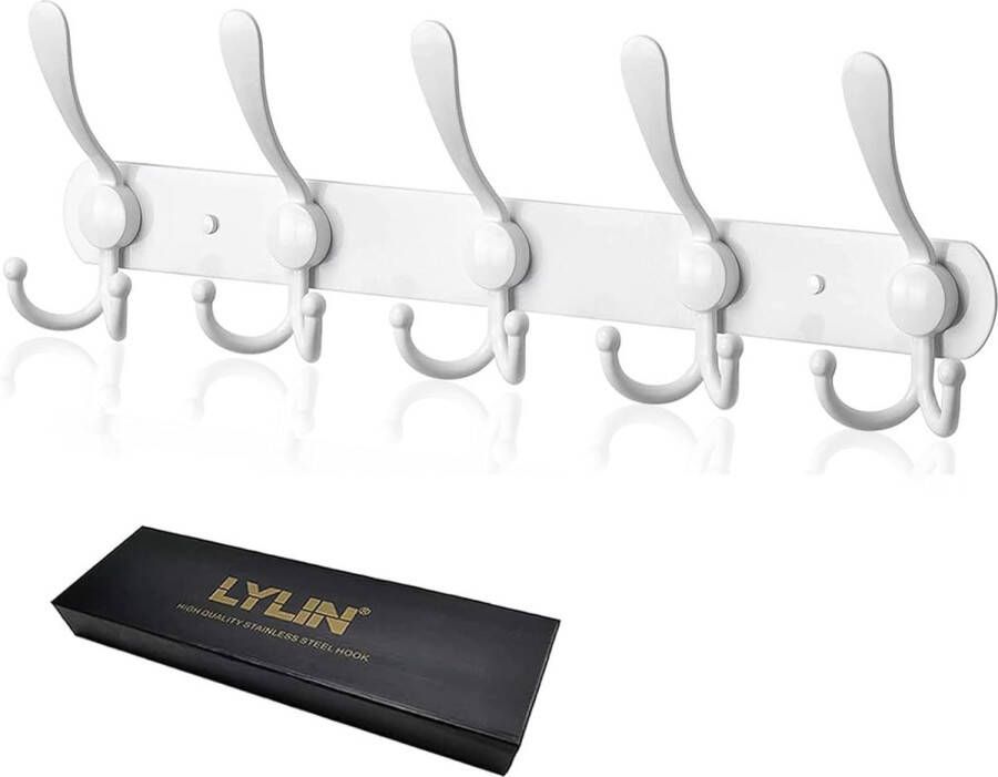 Kledinghaken haaklijst garderobehaken roestvrij staal handdoekhaken wandhaken garderobelijst vintage jashouder muur voor keuken badkamer slaapkamer (wit 15 haken 1 stuks) - Foto 2