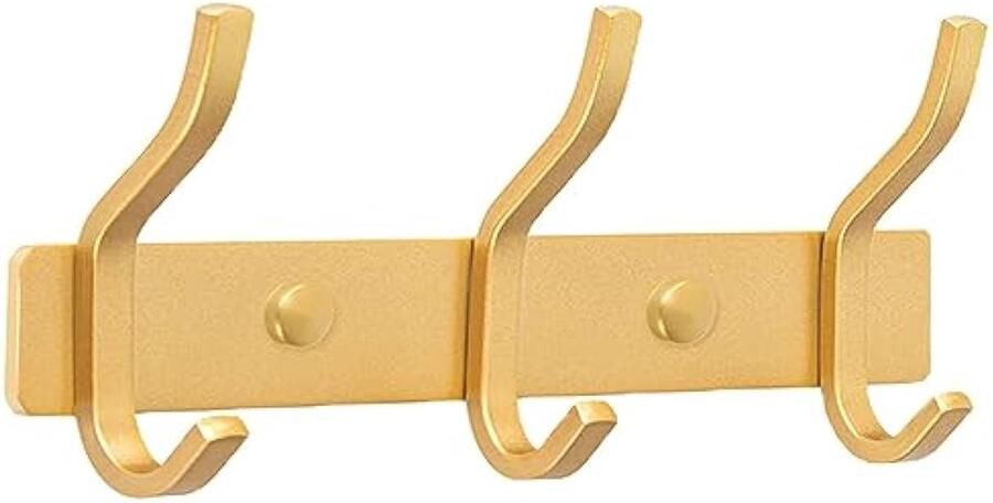 Kledinghaken haaklijst garderobehaken roestvrij staal met 3 haken wandhaken garderobelijst voor slaapkamer badkamer (goud)