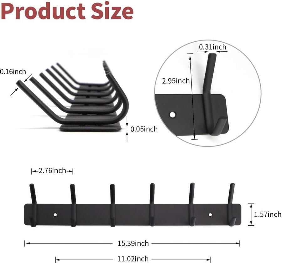 Kledinghaken kapstok van zwart metaal wandhaken voor jassen en jurken belastbaar tot 20 kg roestvrijstalen dubbele haken haaklijst voor hal en voorkamer 39 cm