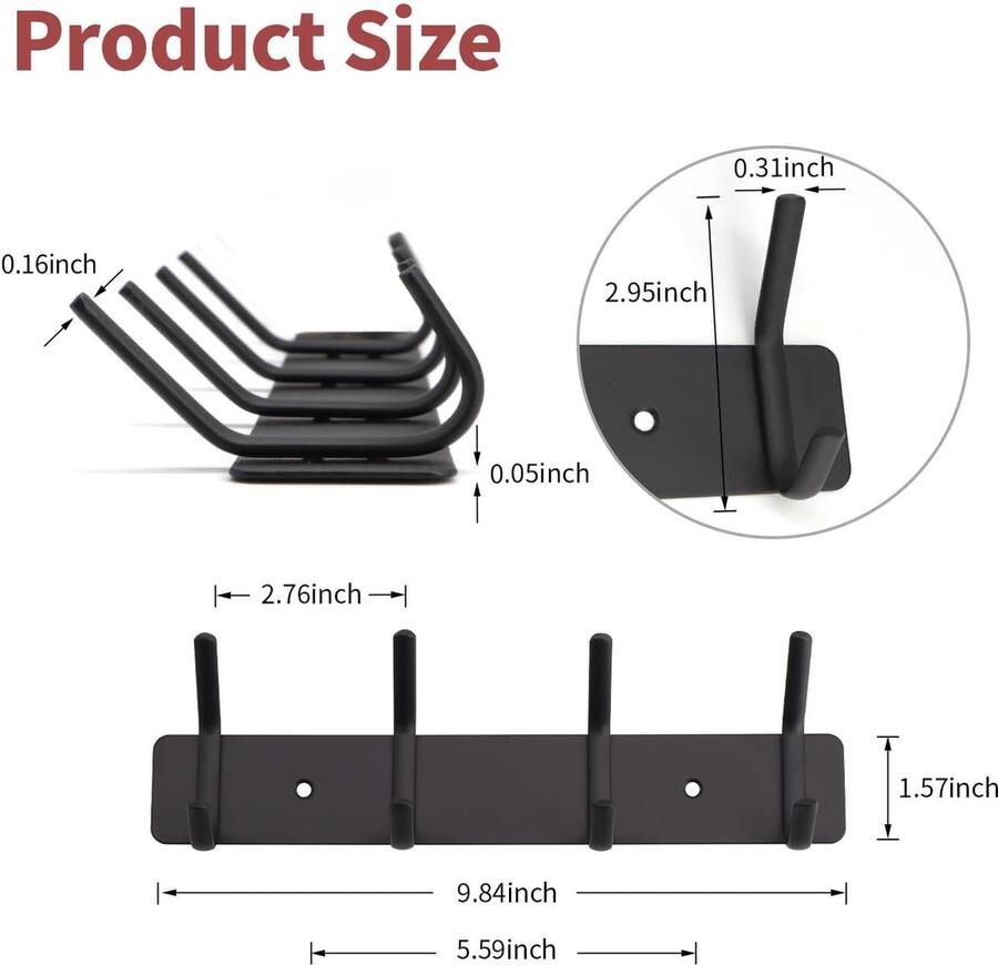 Kledinghaken kapstok van zwart metaal wandhaken voor jassen en jurken belastbaar tot 20 kg roestvrijstalen dubbele haken haaklijst voor hal en voorkamer 25 cm