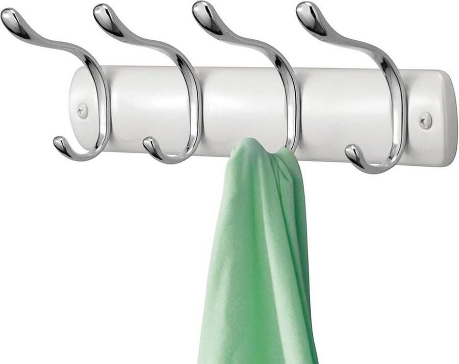 Kledinghaken kapstok voor mantels en jassen wandmontage parelmoerachtig wit chroom