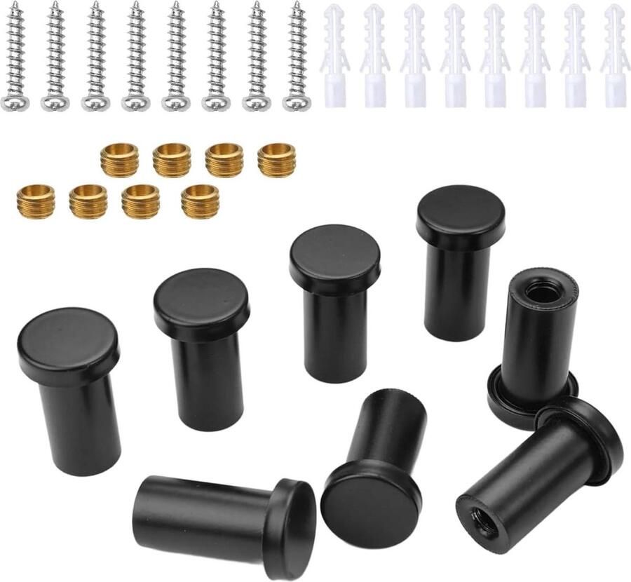 Kledinghaken Mat Zwart Set van 8 Wandhaken Garderobehaken Handdoekhaken Bevestigingsschroeven Rond Badkamer Werkkamer Woonkamer