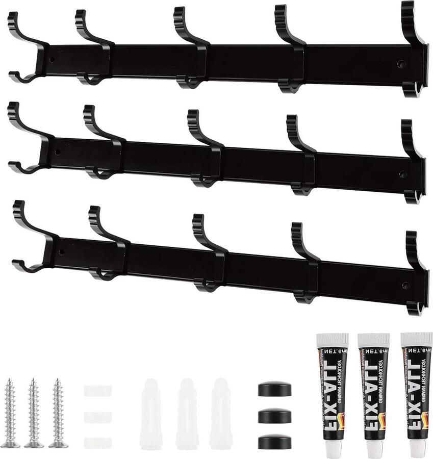 Kledinghaken met 5 haken Garderobehaken Zwart Zelfklevende Kapstok 35 cm Badkamer Keuken Slaapkamer