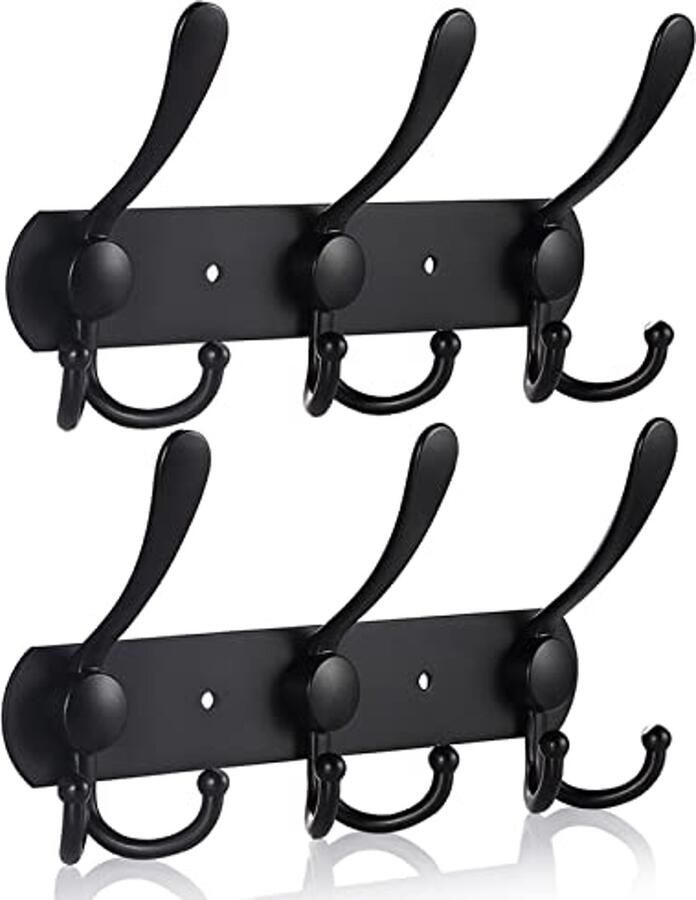 Kledinghaken van roestvrij staal – Vintage wandhaken voor garderobe & handdoeken (Mat zwart 9 haken 2 stuks)