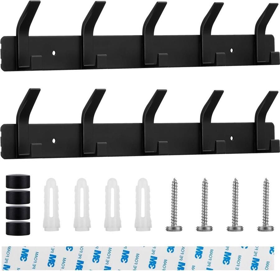 Senza Marchio Kapstok met 5 zwarte haken voor aan de muur geboorde installatie keuken badkamer slaapkamer matzwart kapstok